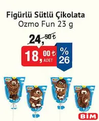 ŞÖLEN OZMO FUN FİGÜRLÜ SÜTLÜ ÇİKOLATA 23 G fiyat ve kampanya bilgisi